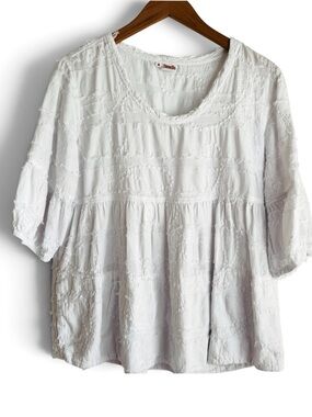 Tianello White Embroidered Tiered Peasant Blouse